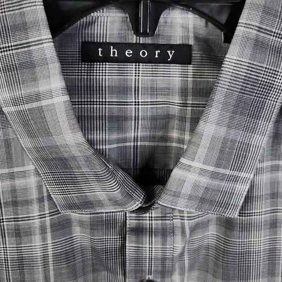 Theory Mens Long Sleeve Plaid Print Button Down Shirt Size Large - Picture 3 of 8
